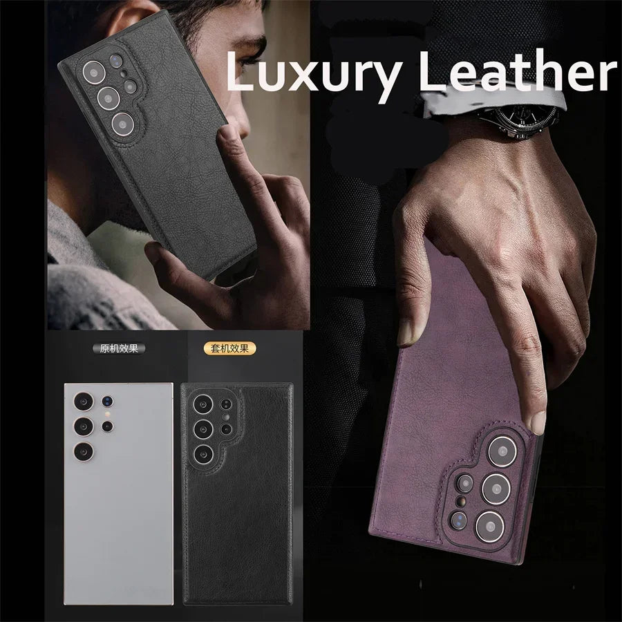 Luxury Vintage PU Leather Shockproof Case - Samsung S25 Ultra S24 Plus S23 S22 S24Ultra Slim