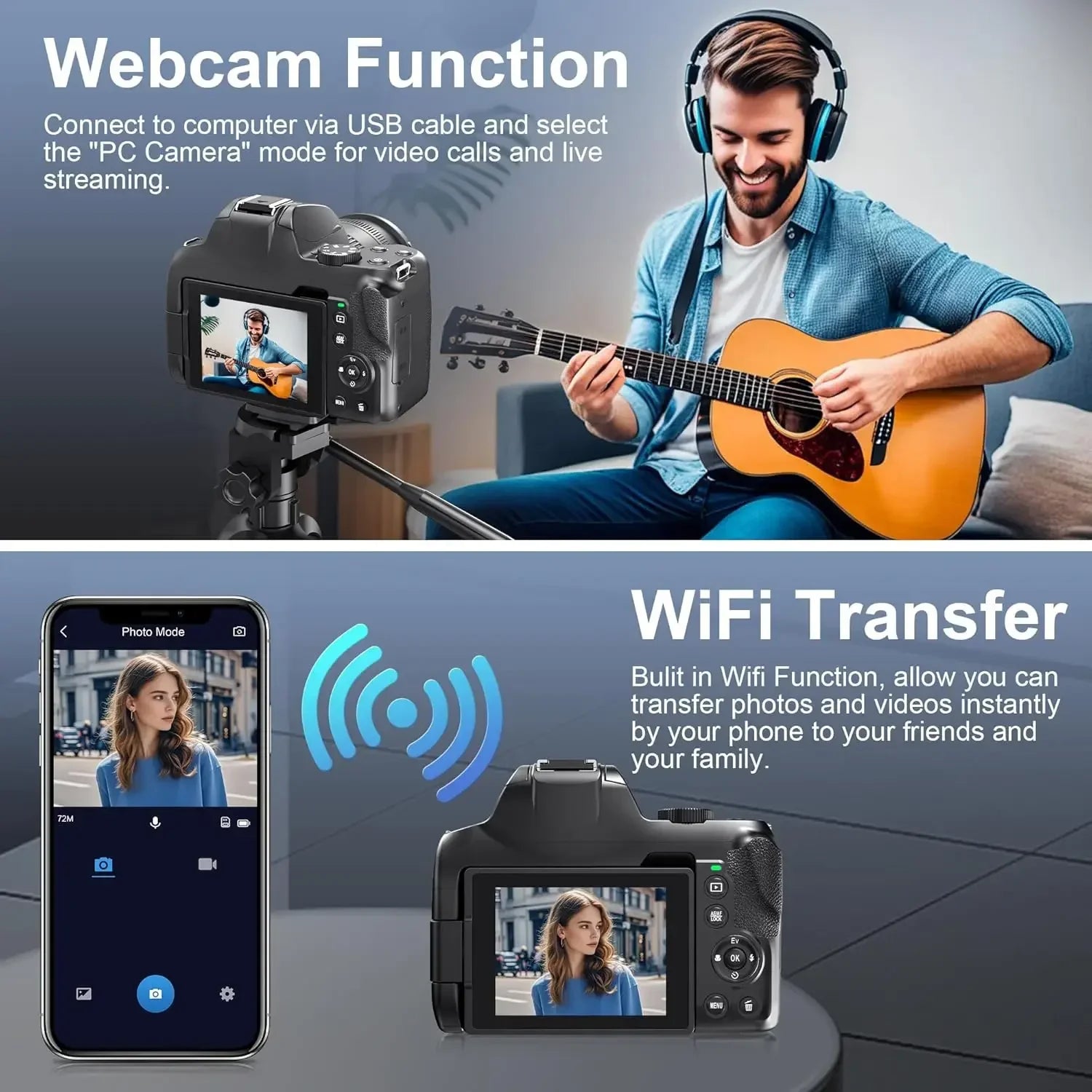 72MP Digital Cameras for Photography 4K WiFi Livestream Webcam Video Camera for YouTube 12X Optical Zoom Auto Focus Vlog Camera - iBrightCS