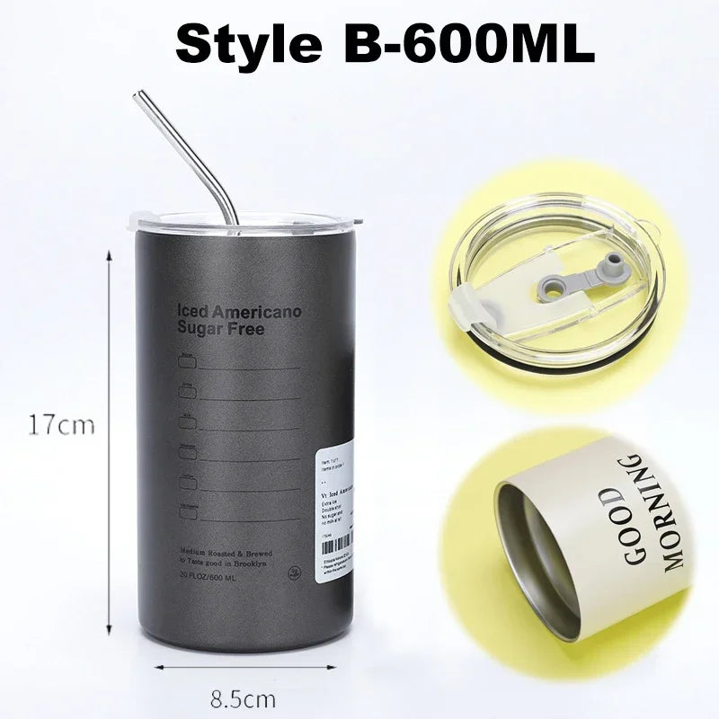 Double-layer Coffee Cup Thermos Cooler Straw Cup Portable Reusable - iBrightCS