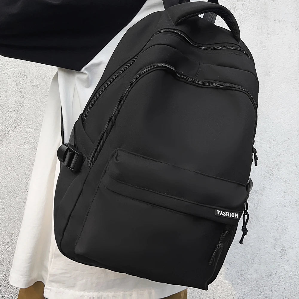 Large Capacity Solid Color Backpack for High School Students, Simple Black Travel Backpack for Middle School Students