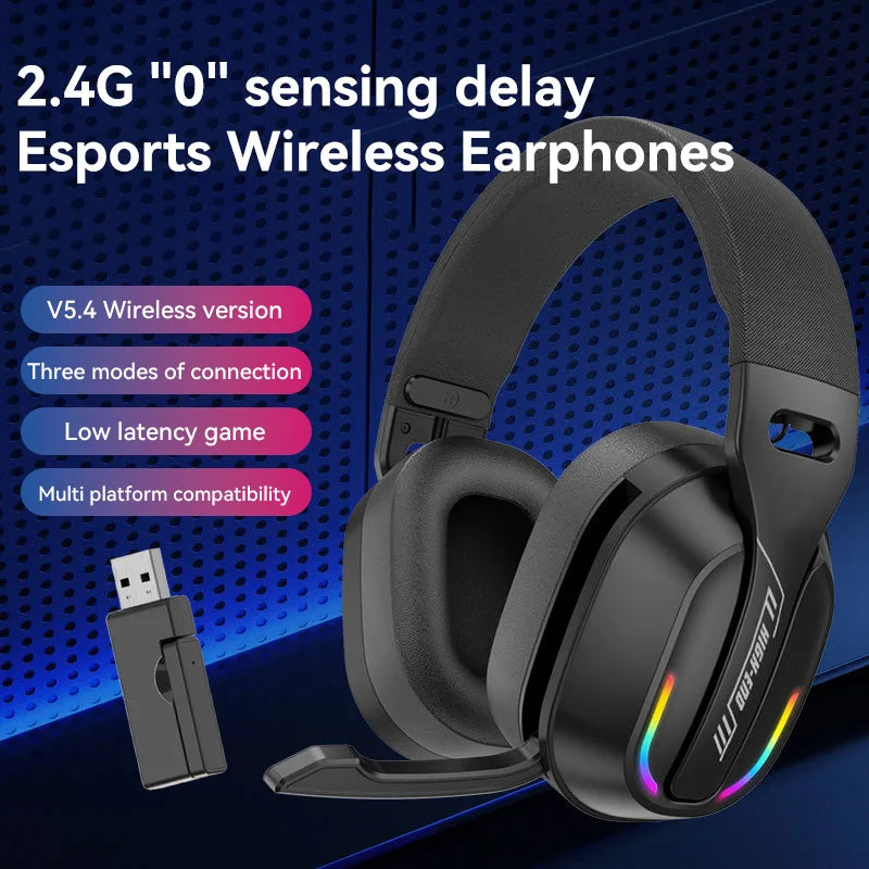 Wireless Gaming Headset GT100 2.4G Over Ear Bluetooth5.4 Headphone HiFi Stereo Sound Sport Running Earphone With Mic For PS4/PS5