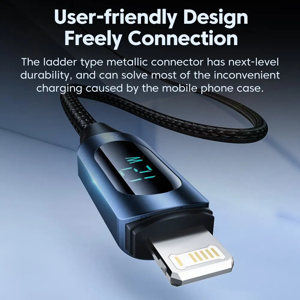 LED Display USB Cable For iPhone 14 13 12 11 Pro Max Fast Charger Charging Lightning 2.4A USB Wire Cord X XR 8 7 1m 2m