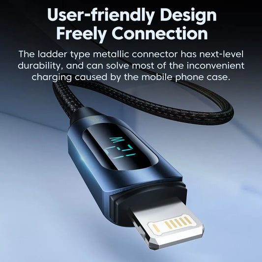 LED Display USB Cable For iPhone 14 13 12 11 Pro Max Fast Charger Charging Lightning 2.4A USB Wire Cord X XR 8 7 1m 2m