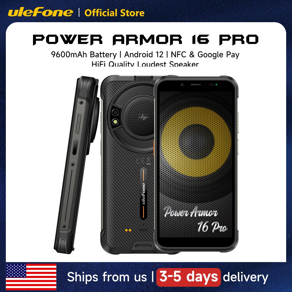 Ulefone Power Armor 16 Pro 9600mAh Rugged Waterproof Smartphone 64G ROM Android 12 NFC  Rugged Phone 2.4G/5G WiFi Global Version