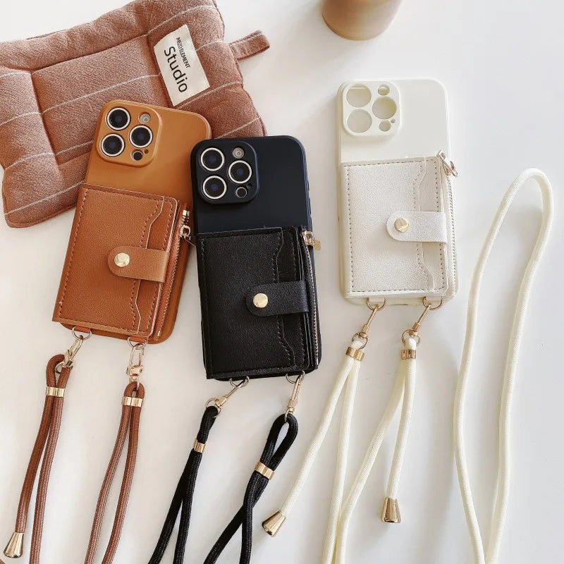 Leather Wallet Card Strap Case - Samsung Galaxy S25 Ultra S24 FE S23 Plus S22 S21 S20 Note 20