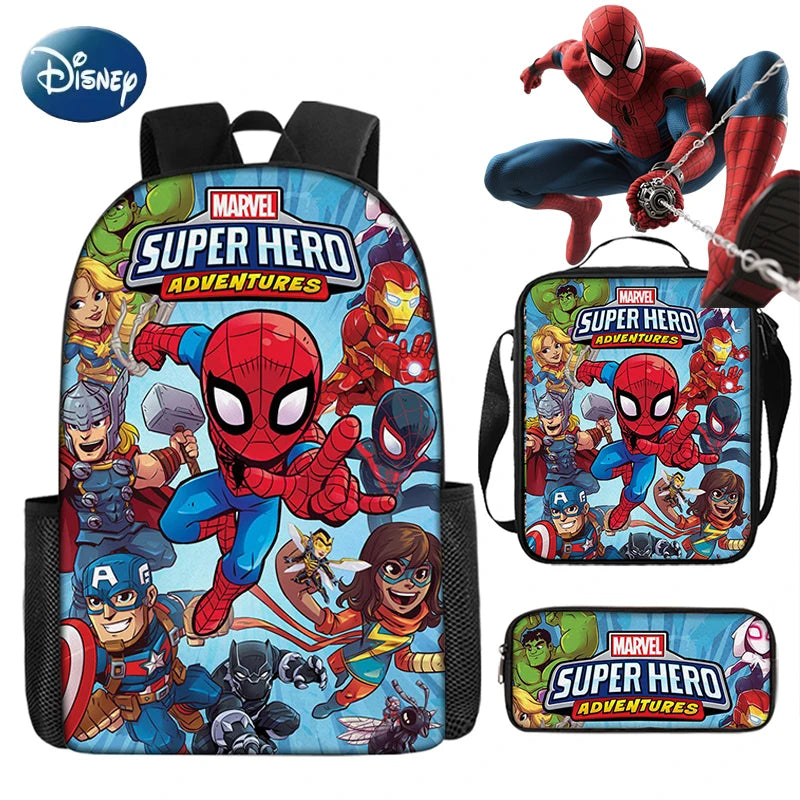 Disney 3pc Backpack Set Large Capacity Boy's Schoolbag Spider Man Shoulder Bag Pen Case Fashion Bag Student Gift