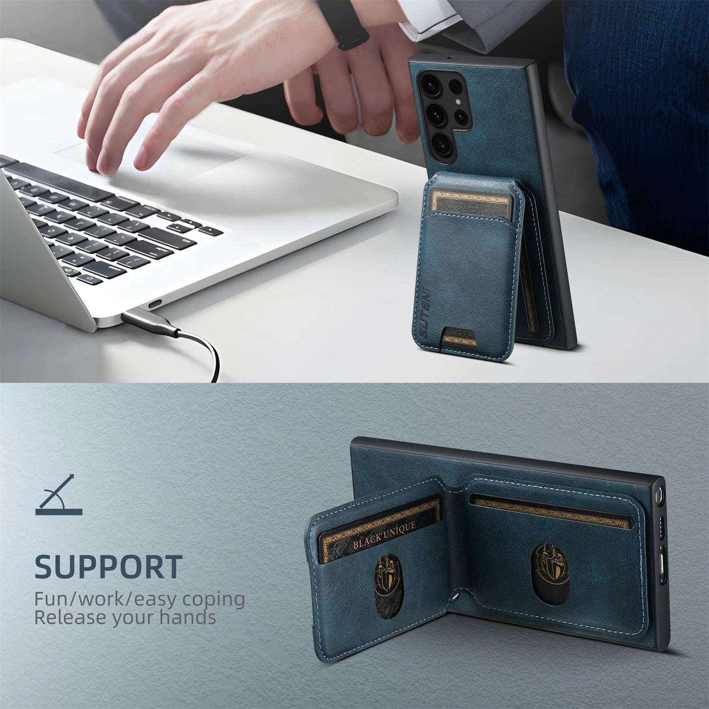 Leather Card Holder Phone Case Wallet - Samsung Galaxy S & N Series