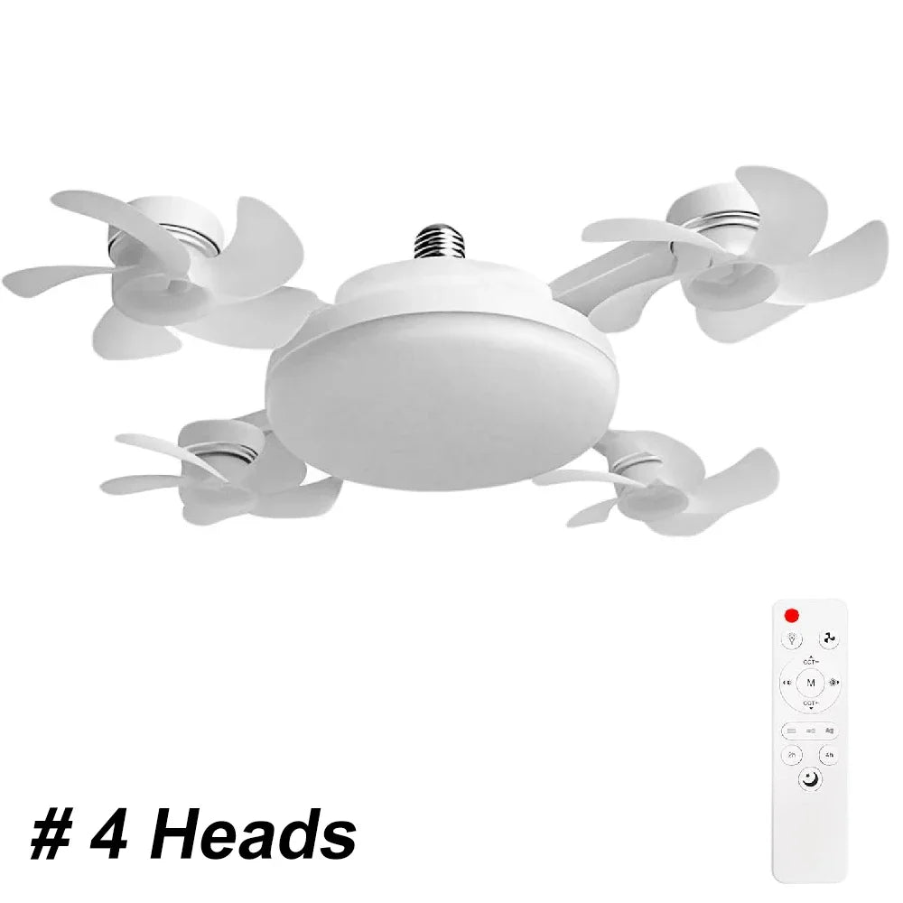 Socket Fan Light with Remote, Ceiling Fan with Lights E27 Screw, 3 Color Temperatures LED, 3 Speed, for Bedroom, Kitchen