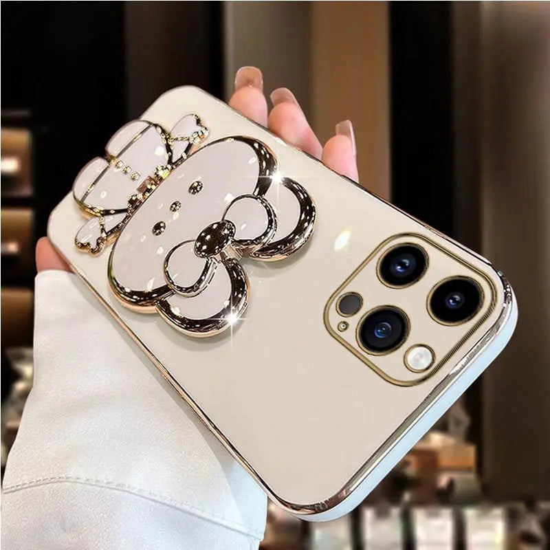 Diamond Strap Mirror Rabbit Phone Holder On Case For iPhone 15 14 13 12 11 Xs Pro Max Mini X XR Apple 6 6s 7 8 Plus Stand Cover - iBrightCS