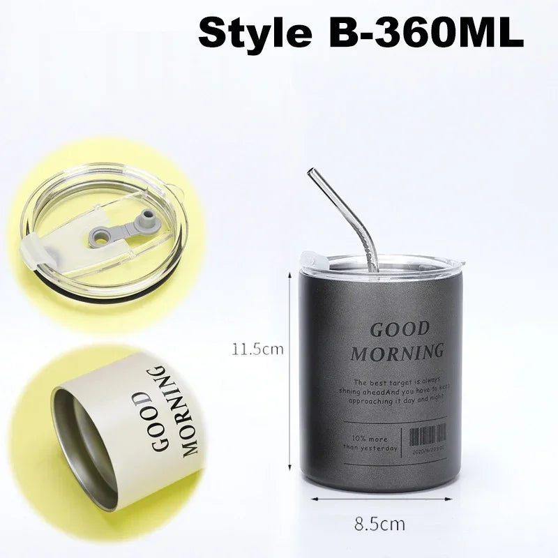 Double-layer Coffee Cup Thermos Cooler Straw Cup Portable Reusable - iBrightCS