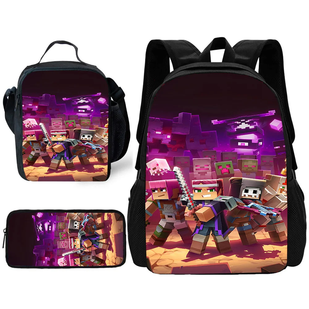 Child School Cartoon For M-My W-Worlds Backpack with Lunch Bags ,Pencil Bags ,School Bags for Boys Girls Best Gift
