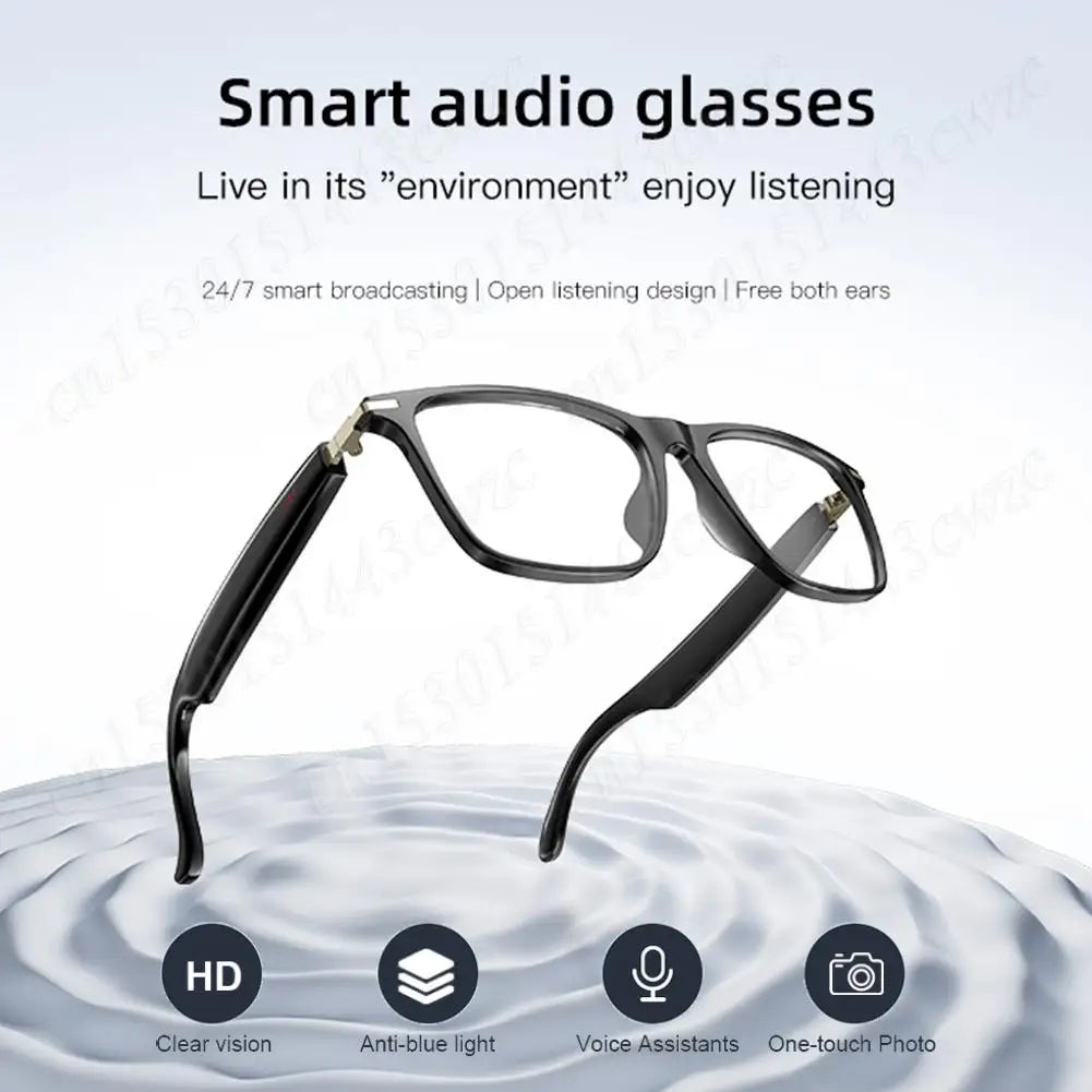 AI Bluetooth Smart Glasses with Camera & Voice Assistant Noise Canceling Translate Eyeglasses Pocket Smart Glasses for Men/Women