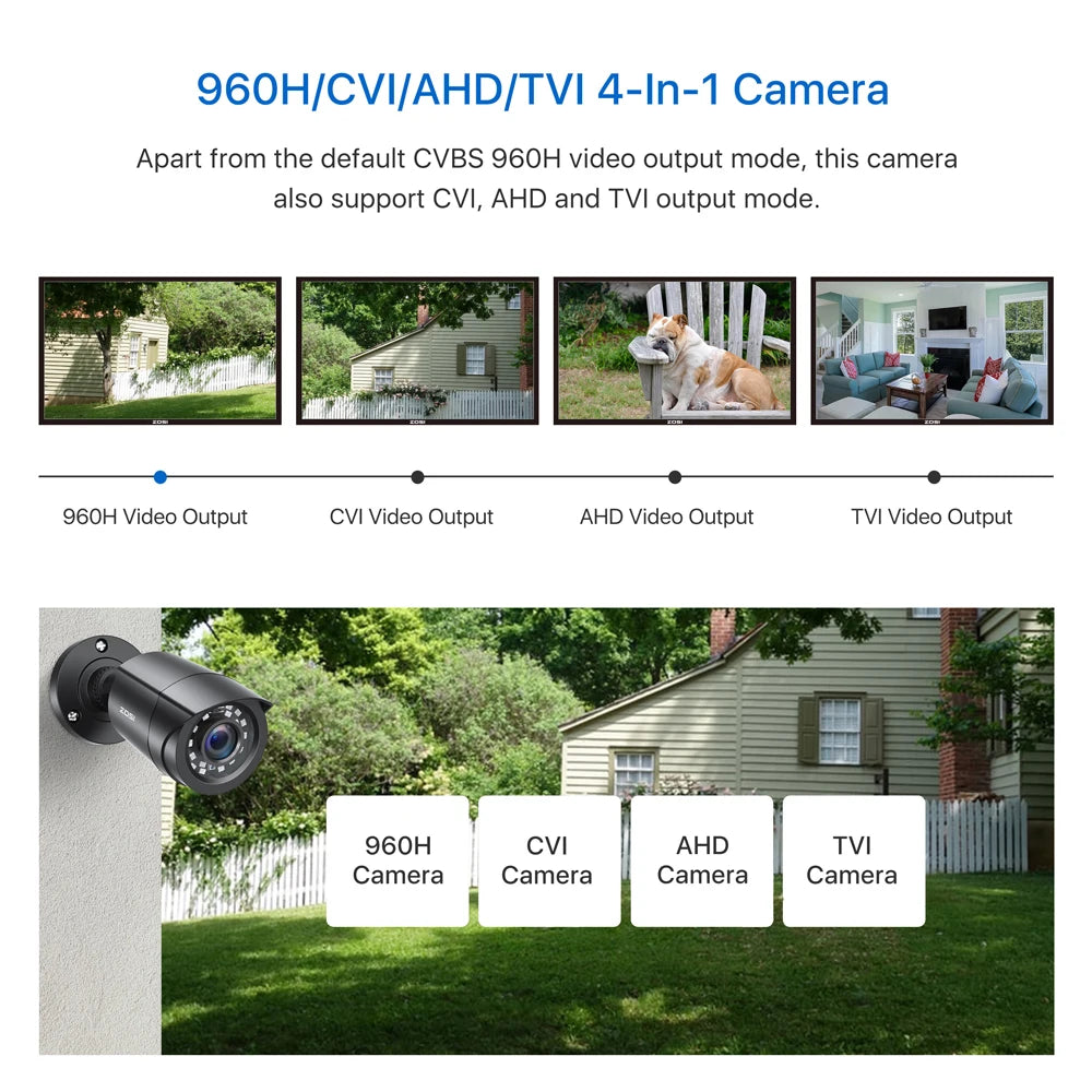 ZOSI 1080P 4 Pack HD TVI Security Cameras Outdoor Indoor Weatherproof Bullet Surveillance Camera for Analog CCTV DVR System