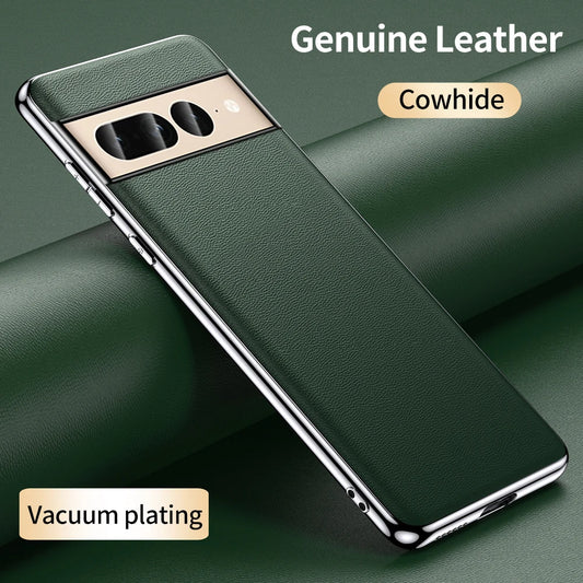 Genuine Leather Plating Shockproof Case - Google Pixel 9 Pro XL 9Pro 6 7 8 Pro 7A 6A