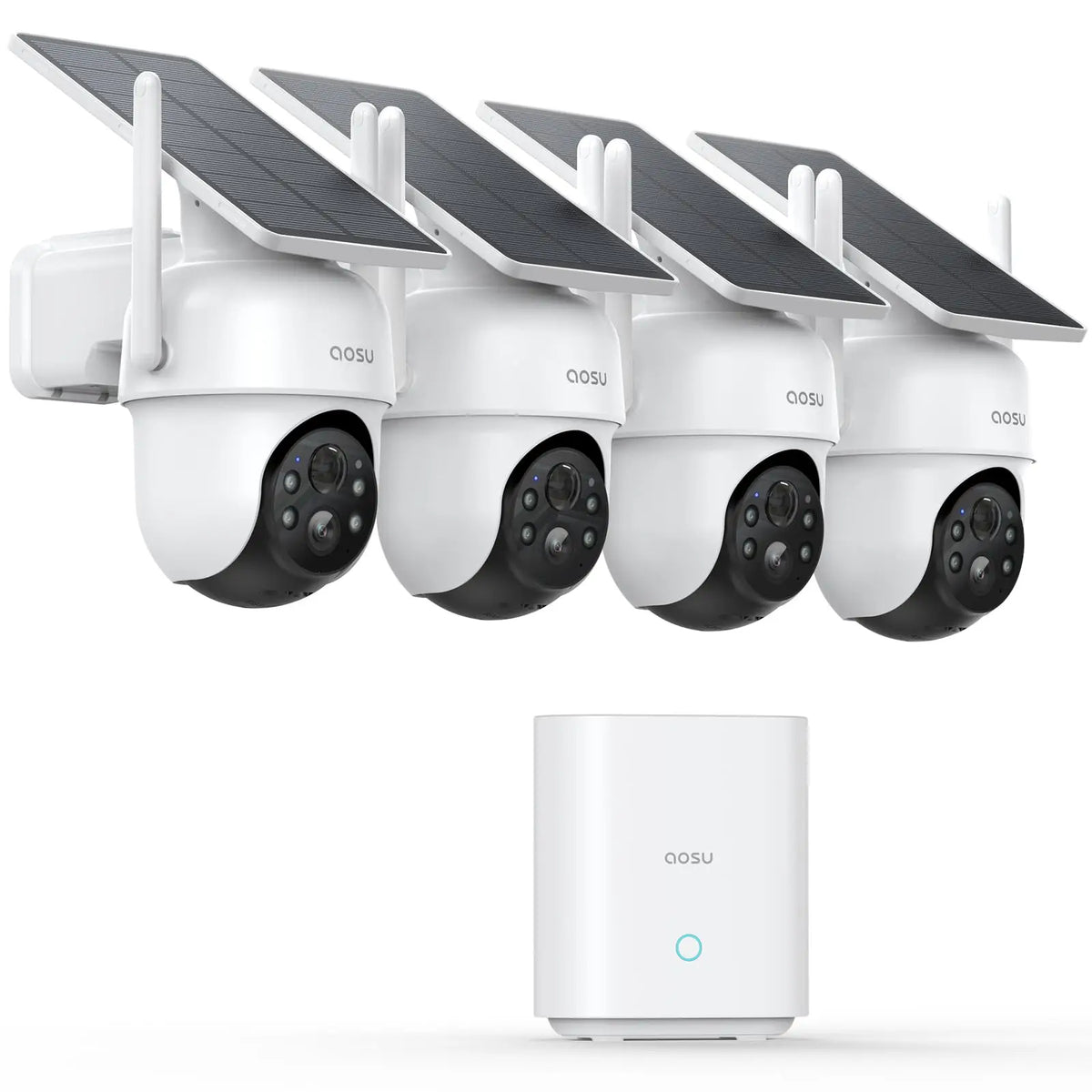 Renewed AOSU Wireless 4 Cams Kit Solar Camera System 5000mAh Battery 360° View PTZ Cameras with Solar Panel Wifi Camera Set