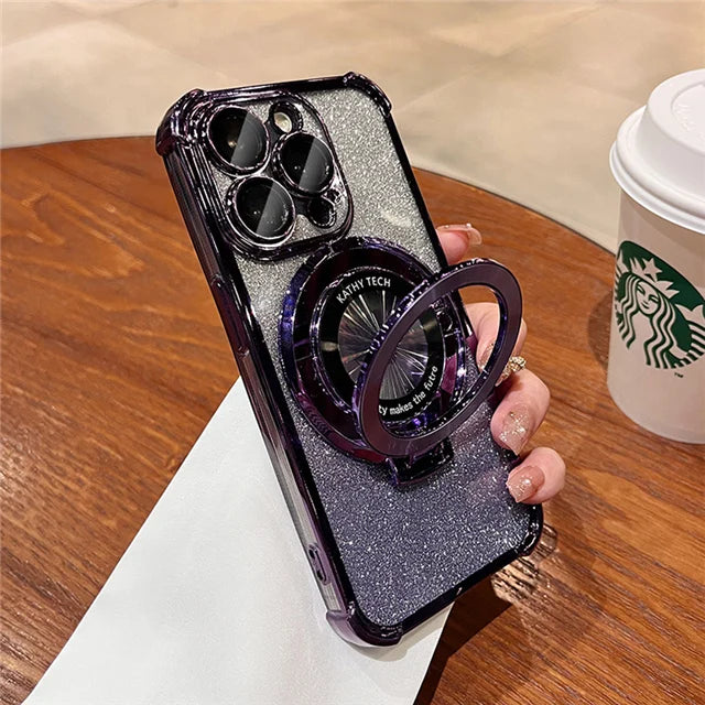 Luxury Plating Magsafe Magnetic Holder Stand Phone Case For iPhone 11 12 13 14 15 16 Pro Max Bumper Protector On 15 Plus Cover