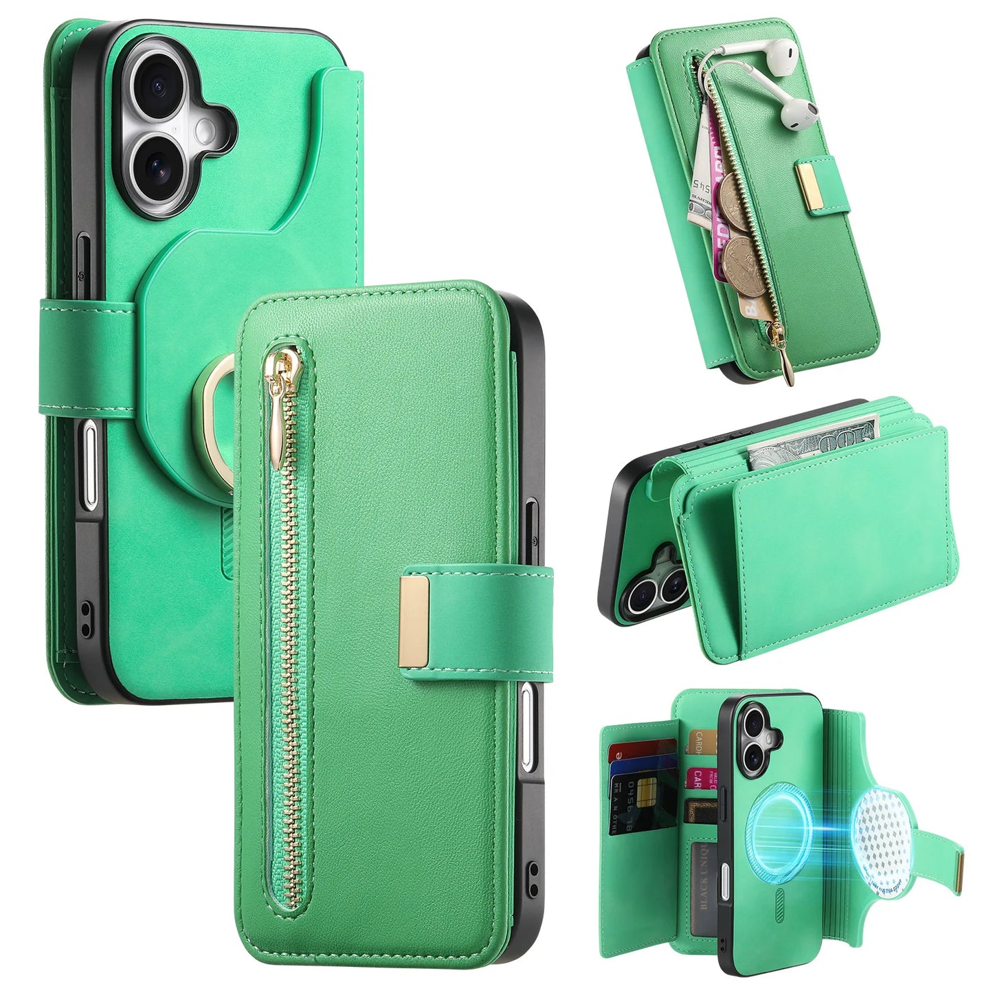 2 in 1 Zipper Wallet Case - iPhone 11 12 13 15 Pro Max 14 Plus & XS XR 8