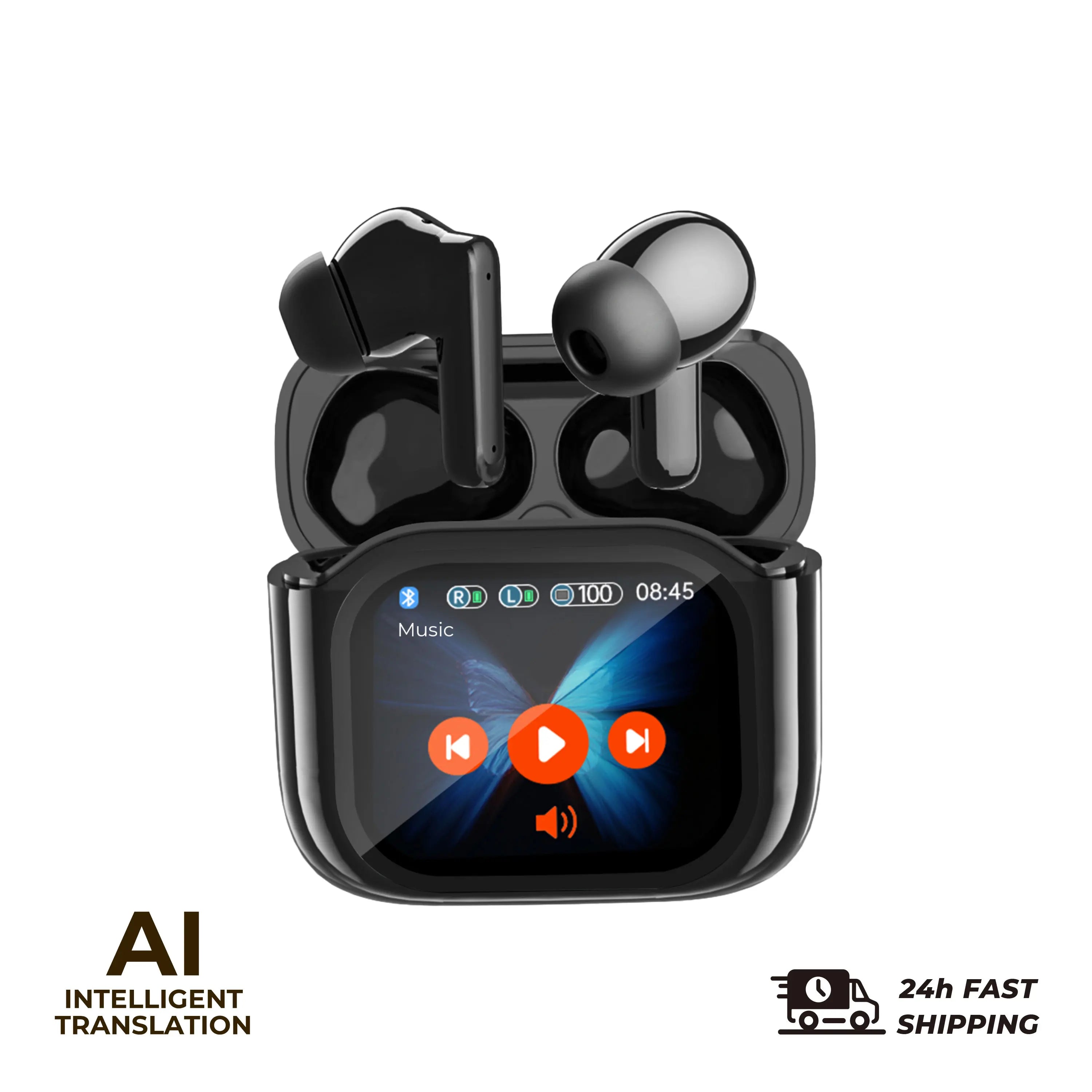 2PCS Touch Screen Translation Headphones 144 Languages Two-Way Real Time Translator Headsets Travel Business Bluetooth Earbuds - iBrightCS