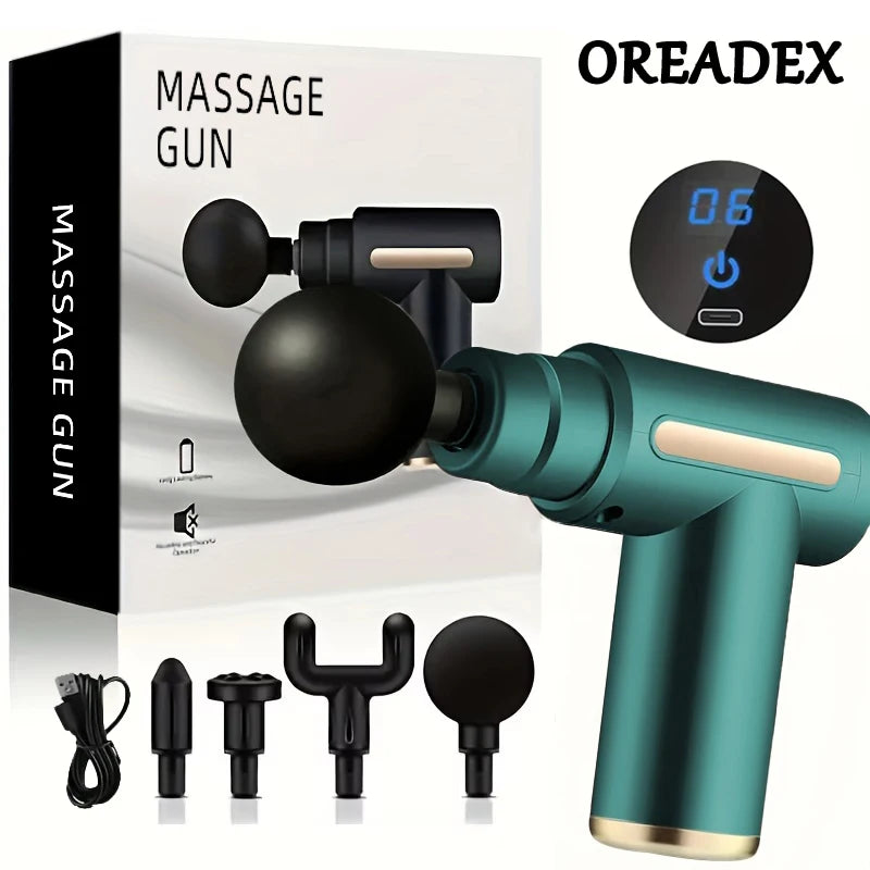 Portable Fascia Massage Gun Deep Tissue Massager Body Muscle Relaxation with LED Touch Screen 4 Replaceable Massage Heads
