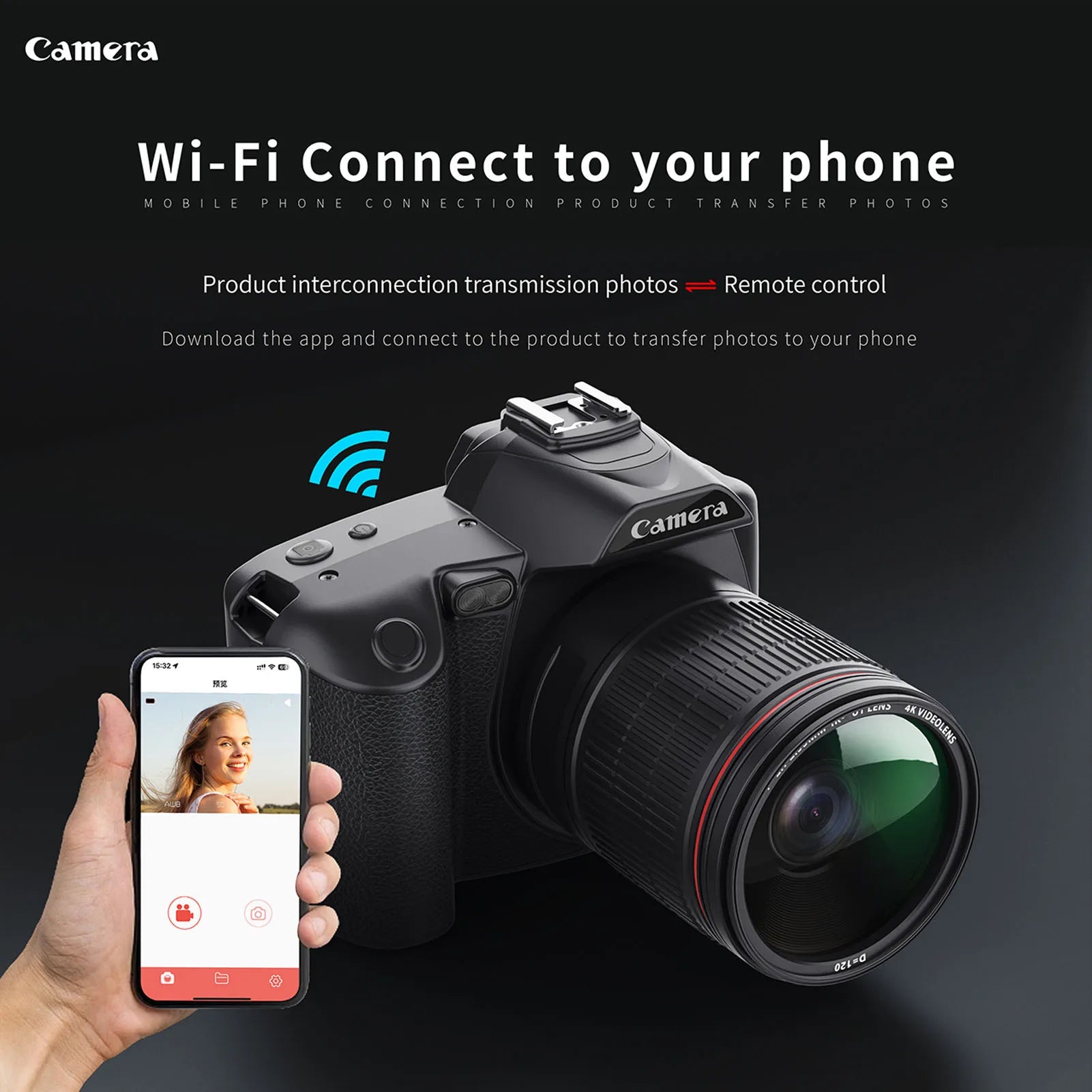 64MP Digital Camera 3in  Color Display HD Digital Camera 16X Zoom 120 Degree Wide Angle WIFI with Fill Light for Photography