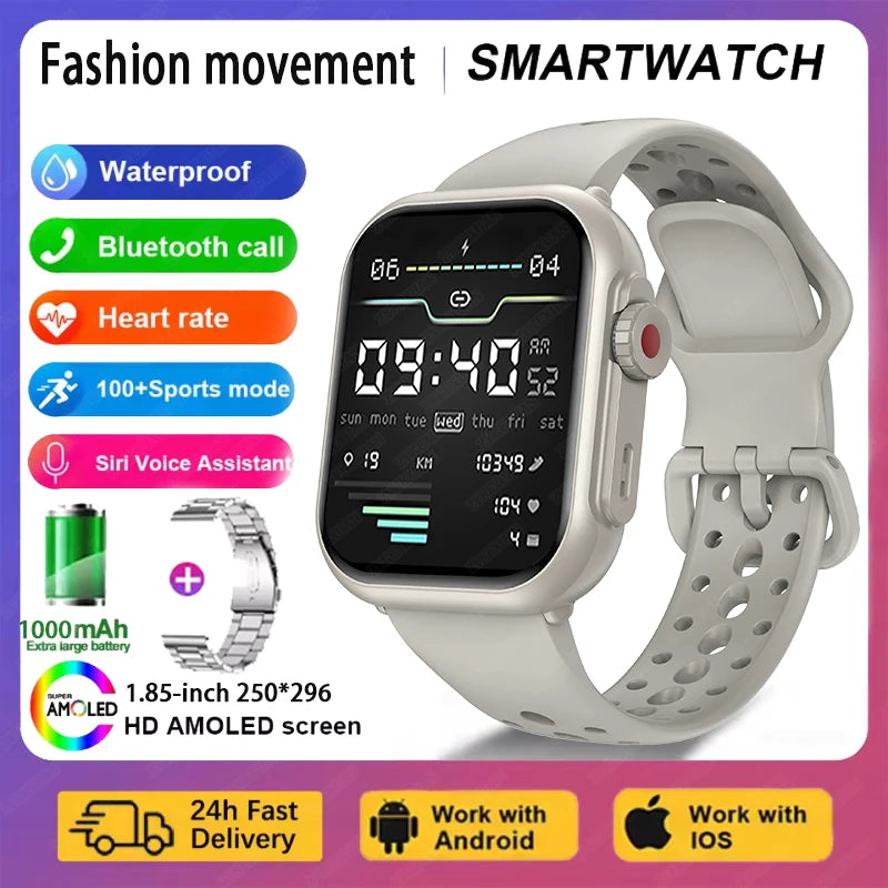 For Apple Watch Ultra 2 1000 mAh Smart Watch Men Women 1.85-inch HD Full Touch Screen IP68 Waterproof Bluetooth Call Smartwatch