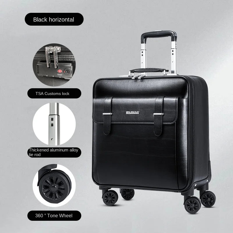 Genuine Leather Trolley Suitcase 20-inch Cowhide Luggage Leather Case with Multi-directional Wheels16-inch Business Cabin Case