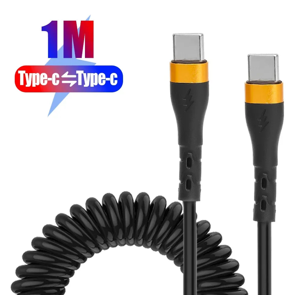 Type C To Type C Spring Cable PD 120W Super Quick Charging Data Cable Wire for IPhone 15Pro Max Mini Samsung Type-c Data Cord