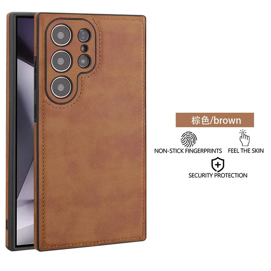 Luxury Vintage PU Leather Shockproof Case - Samsung S25 Ultra S24 Plus S23 S22 S24Ultra Slim