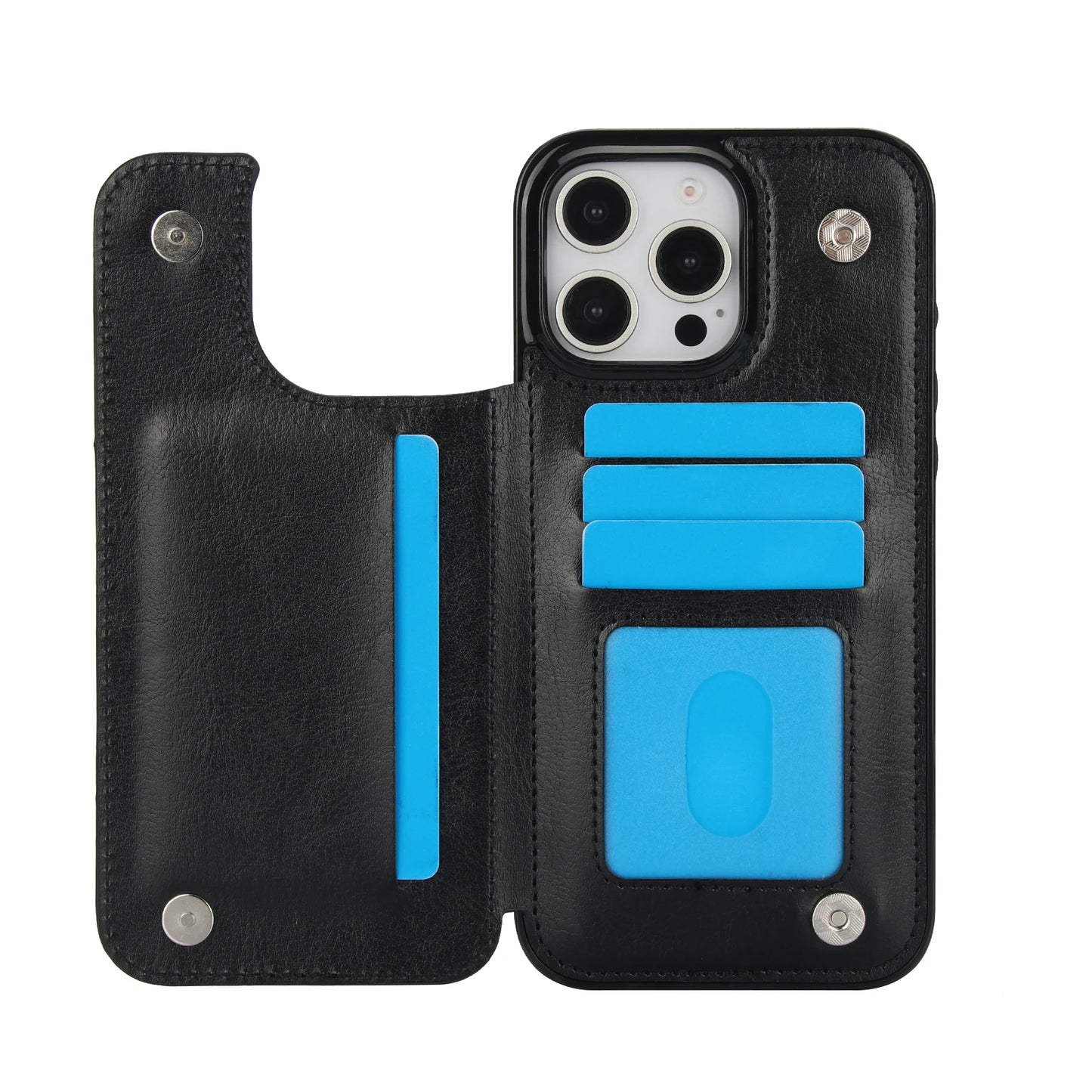 Leather Case Kickstand Card Holder - iPhone 16 15 14 13 12 11 Pro Max