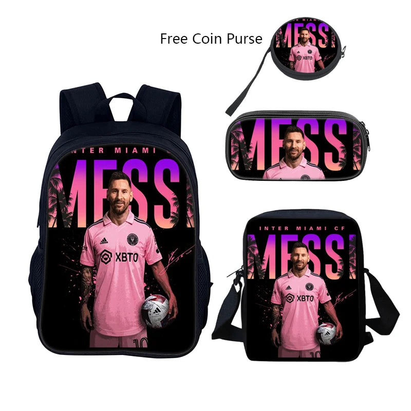 3 pcs set Football Star Child School Backpack with Lunch Bags Pencil Bags School Bags For M-Messis Boys Girls Best Gift