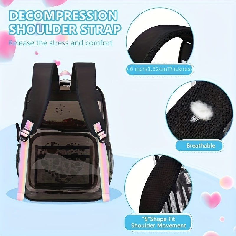 Heavy Duty Clear Backpack - Clear PVC School Bag, Adjustable And Foldable, Multiple Pockets - Great For School, Work, Safety Activities, School Backpacks - iBrightCS