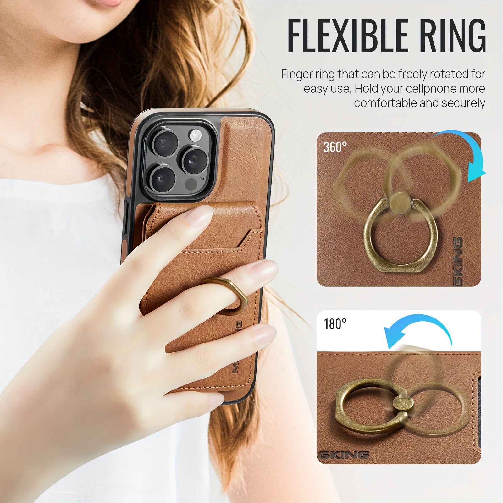 [1pc 2-In-1Phone Case] Detachable Phone Case Compatible with Wireless Charging Magnetic Card Slots Holder Wallet Kickstand Cover for iPhone 16/15/14/13/12 Pro Max Plus with RFID Blocking And Flexible Ring Camera Protective Ca - iBrightCS