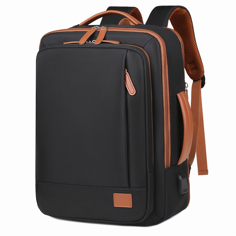 [Lightweight Backpack] Lightweight Expandable Large Capacity Backpack with Laptop Sleeve | Durable Oxford Travel & School Bag with Wet/Dry Compartment, Adjustable Straps, and Handheld Design - Beige with Brown Accents, School