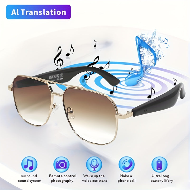 2025 AI Translation Glasses with 100+ Languages Support, Wireless Wireless, Built-in Mic/Speaker, HD Voice & Music, AI Voice Control, Photo Taking, Blue Light Protection, USB Magnetic Charging, Dual Spatial Audio – Stylish