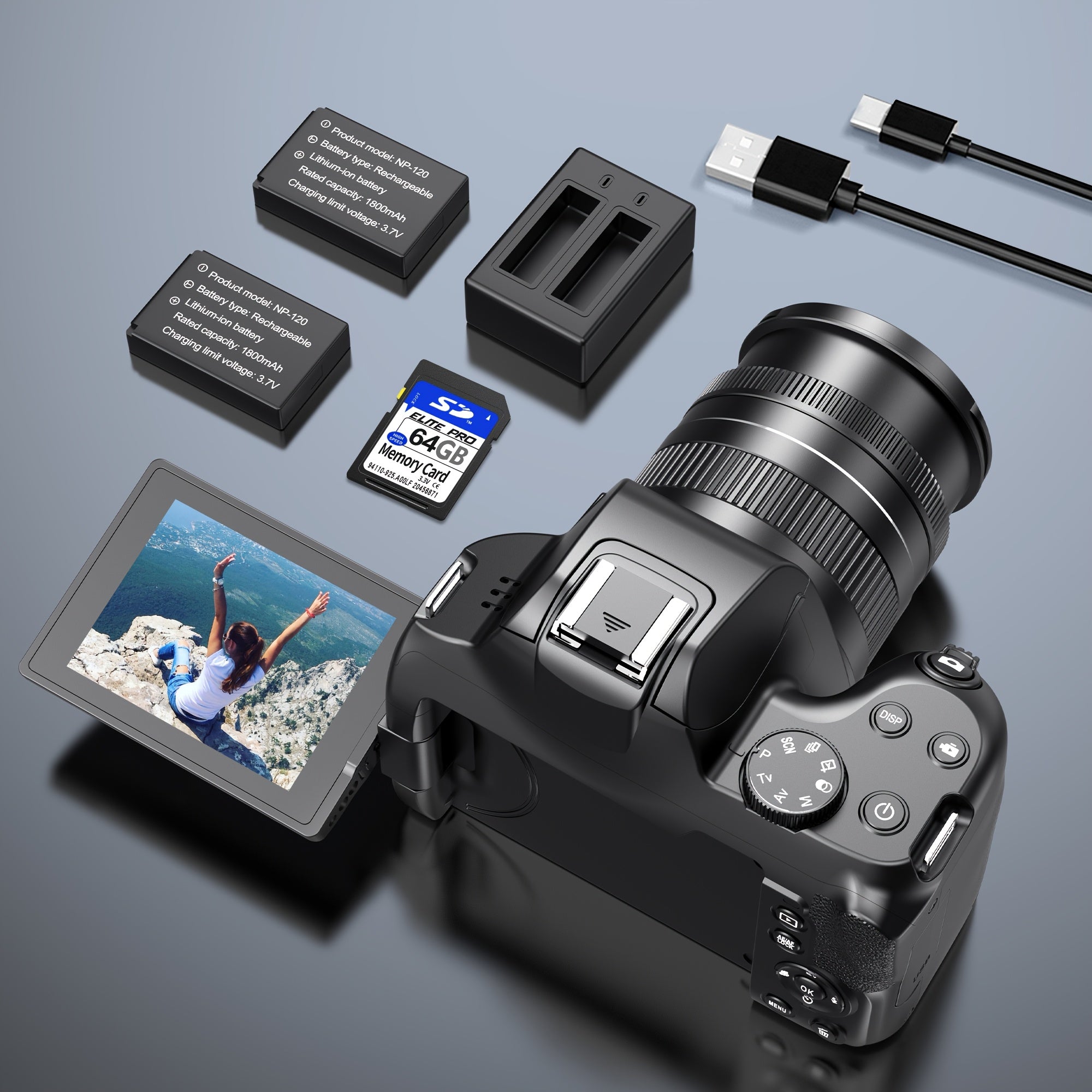 KOMERY W3 Digital Camera, 72MP And 12x Optical Zoom Autofocus Camera, Suitable For Photography And Video, 4K Video Blog Camera For YouTube, With 270° Flip Screen, Flash Light, WiFi Connection, 64GB SD Card, 2 Rechargeable Ba - iBrightCS