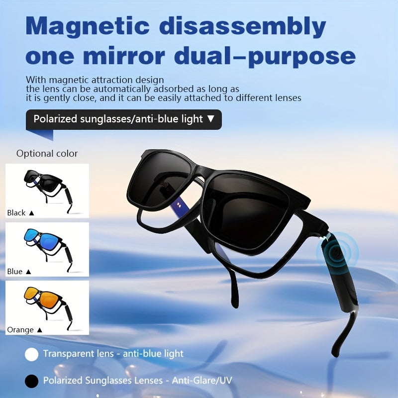 Koipsse Smart Glasses with Microphone, Fashionable And Versatile, Suitable for All Ages, Wireless Calls, Sports Fashion Glasses, Smart Glasses Suitable for Android Phones, High-value Gifts, Built-in Speakers, 2in 1, One-secon