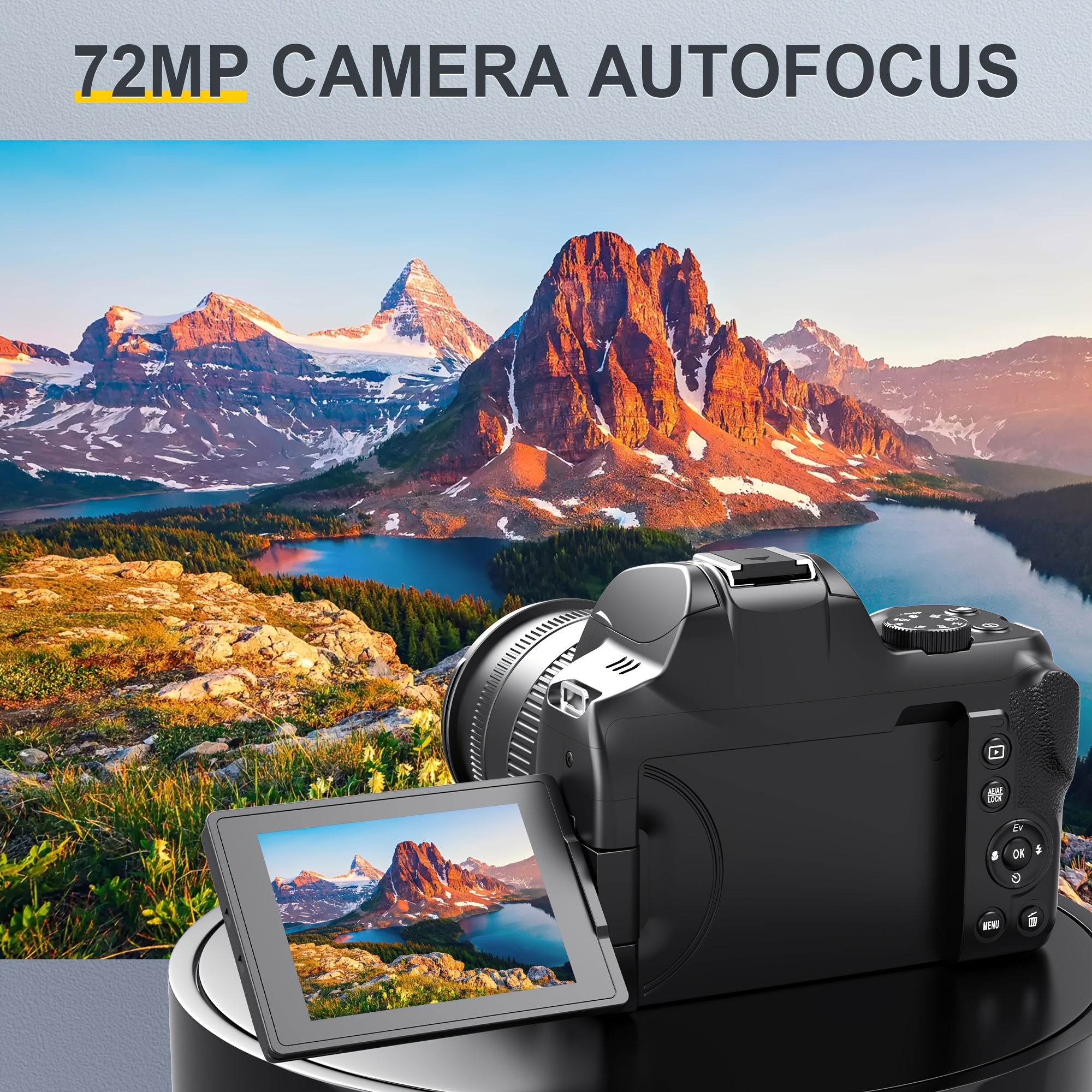 KOMERY W3 Digital Camera, 72MP And 12x Optical Zoom Autofocus Camera, Suitable For Photography And Video, 4K Video Blog Camera For YouTube, With 270° Flip Screen, Flash Light, WiFi Connection, 64GB SD Card, 2 Rechargeable Ba - iBrightCS