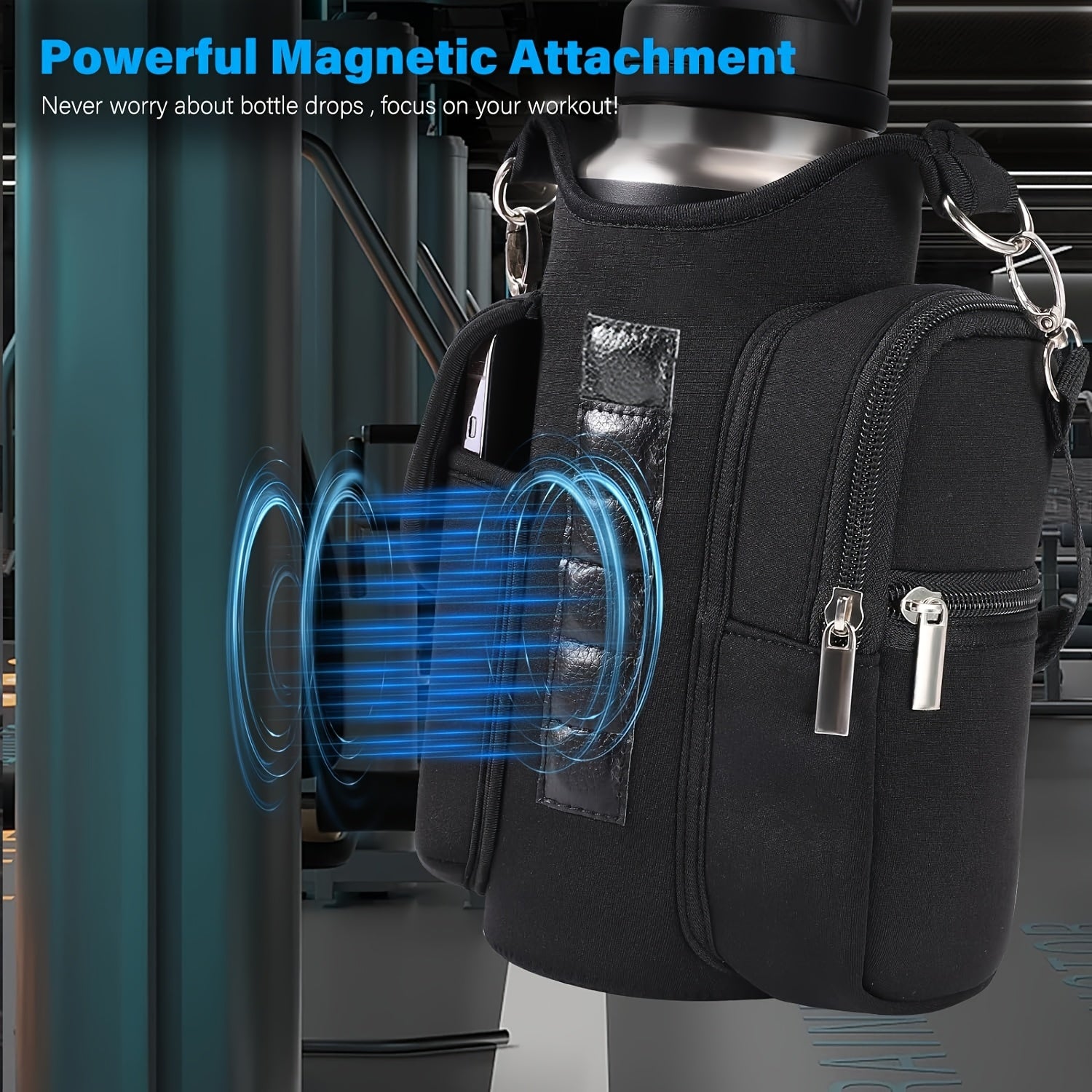 Multifunctional Fitness Magnetic Bag | Water Bottle Holder, Adjustable Shoulder Strap and Phone Pocket - Perfect for Gym and Outdoor Activities, Built-in 6 Magnets, Gym Accessory Organizer | Secure Zipper Pouch, Fitness Equip
