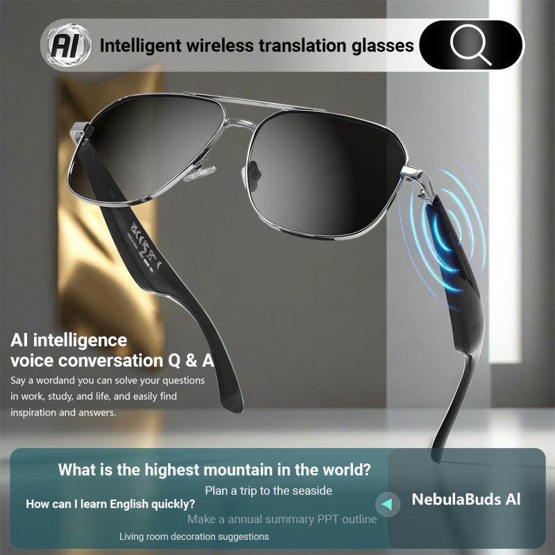 2025 AI Translation Glasses with 100+ Languages Support, Wireless Wireless, Built-in Mic/Speaker, HD Voice & Music, AI Voice Control, Photo Taking, Blue Light Protection, USB Magnetic Charging, Dual Spatial Audio – Stylish