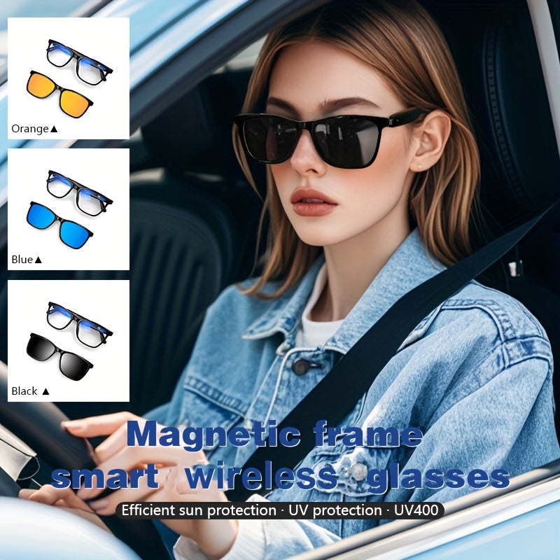 Koipsse Smart Glasses with Microphone, Fashionable And Versatile, Suitable for All Ages, Wireless Calls, Sports Fashion Glasses, Smart Glasses Suitable for Android Phones, High-value Gifts, Built-in Speakers, 2in 1, One-secon