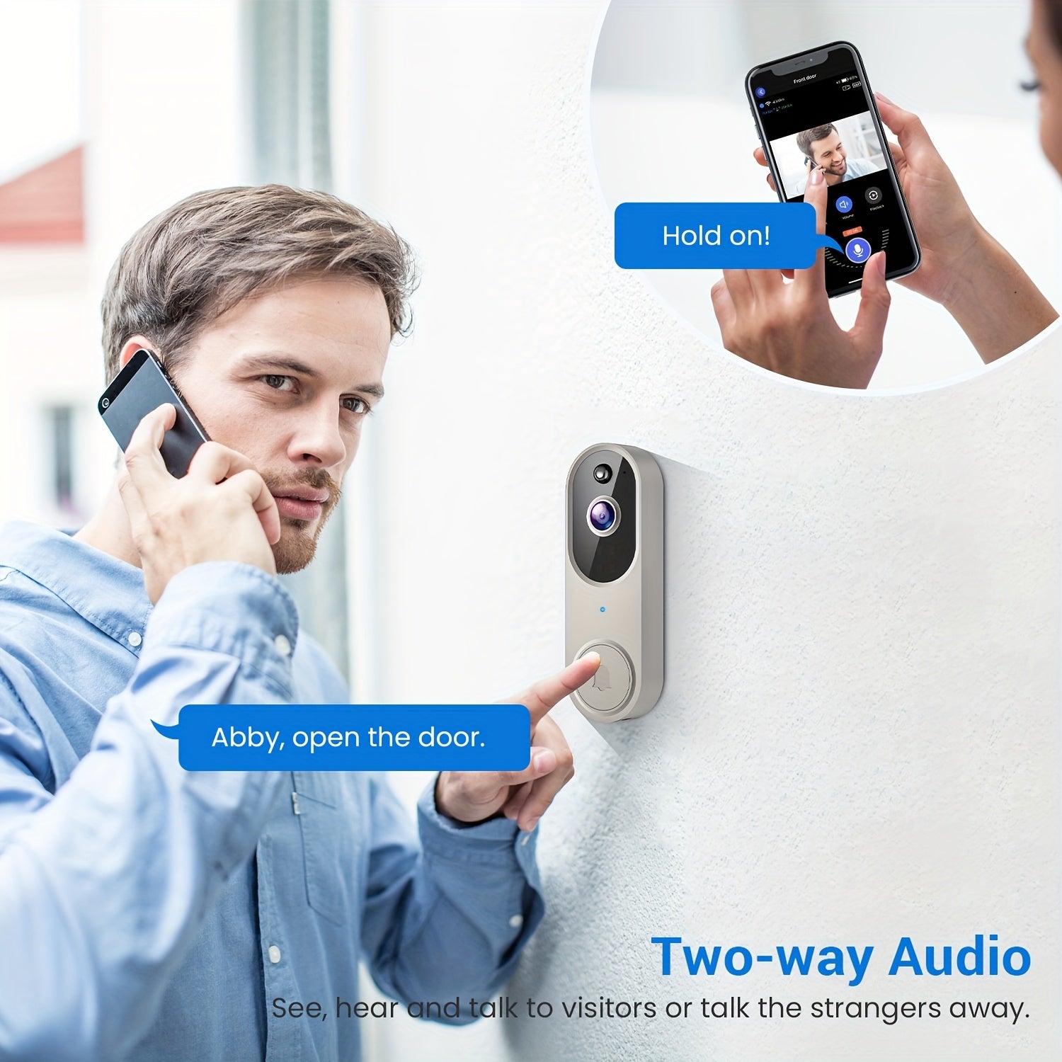 Security Video Doorbell, 1080p FHD And Color Night Vision, Battery-powered, Intelligent AI Detection, Two-way Audio, 2.4G Wi-Fi Support, Cloud Storage (sold Separately)