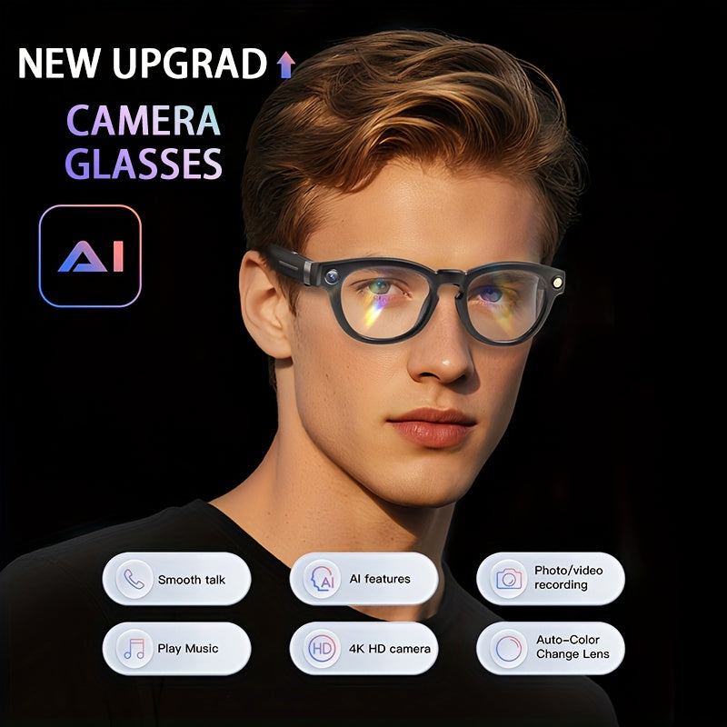[AI Translation Glasses] AI Translation Glasses, Video Glasses 4K, Smart Camera Glasses with 150+ Languages - Real-time Translation, Chat GPT, Wireless Calling, Music Playback & Voice Assistant, Multi-functional Smart Glasses iBrightCS