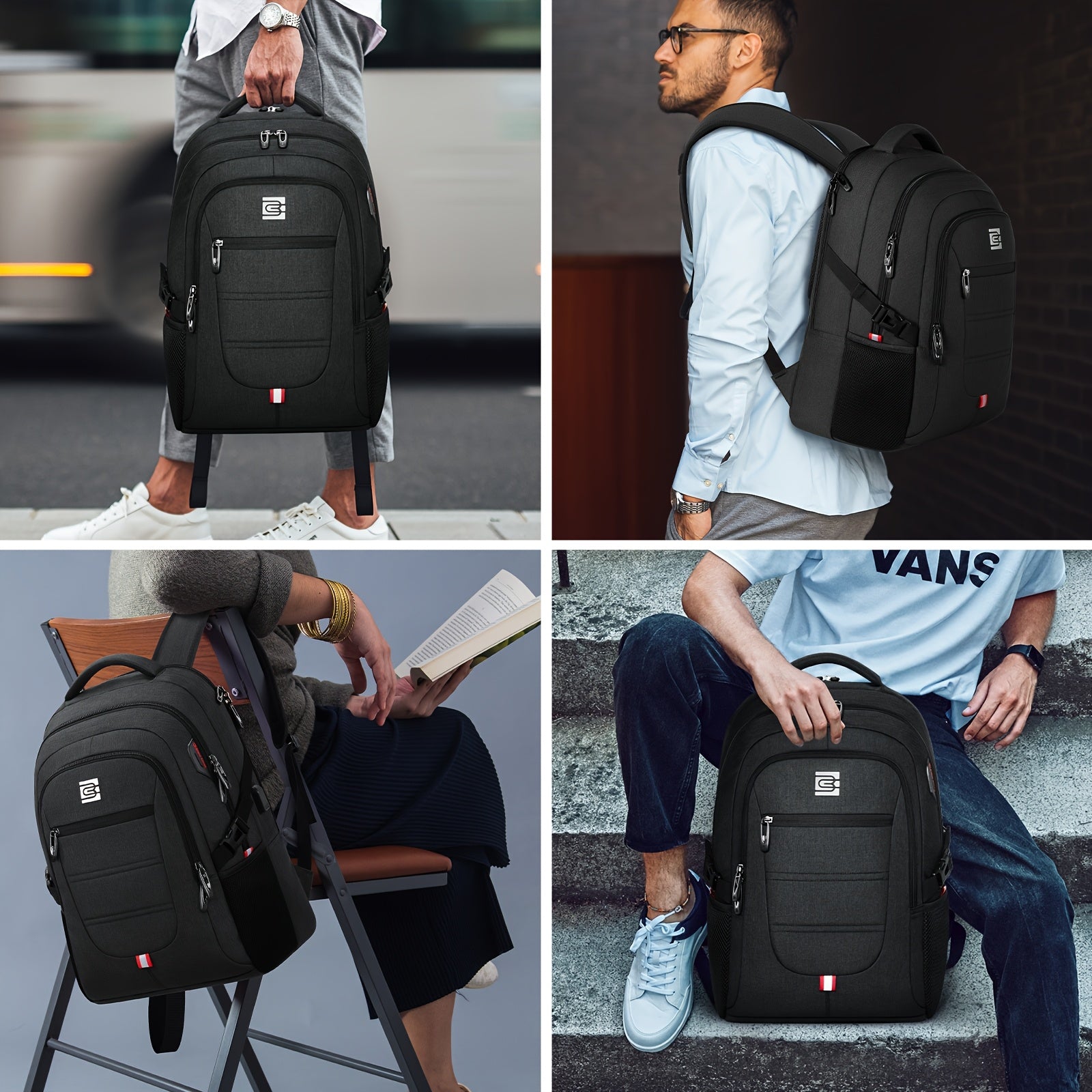 Laptop Backpack for Men Women, Business Travel Laptop Backpack with USB Charging Port, College Bag Daypack for Work, Business Computer Backpack Bag Fit 15.6 Inch Laptop (Black, Blue, Light Grey 15.6 Inch)