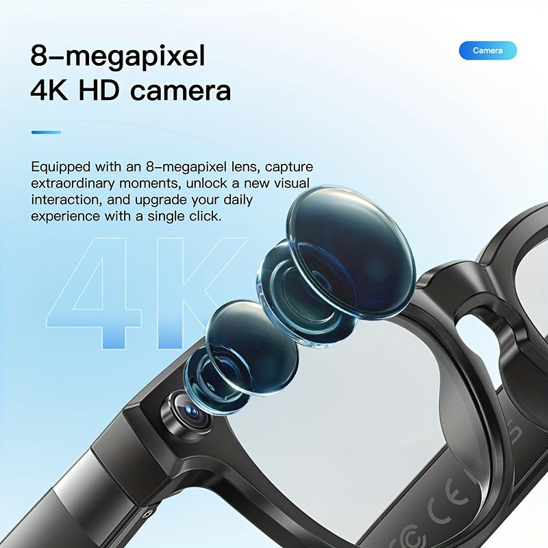 [AI Translation Glasses] AI Translation Glasses, Video Glasses 4K, Smart Camera Glasses with 150+ Languages - Real-time Translation, Chat GPT, Wireless Calling, Music Playback & Voice Assistant, Multi-functional Smart Glasses iBrightCS