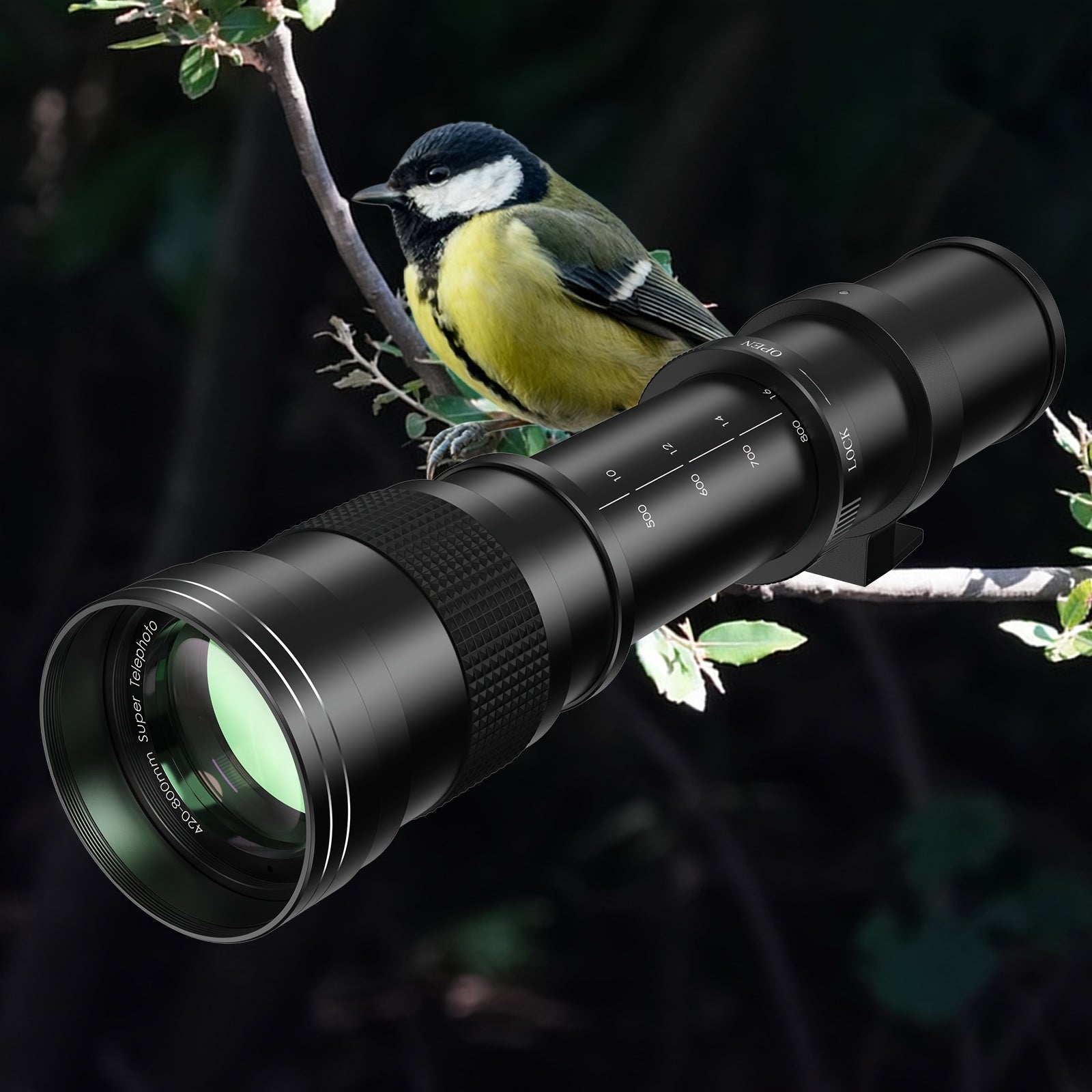 Lightdow 420-800mm f/8.3 Manual Zoom Super Telephoto Lens + T-Mount for Canon Nikon Sony Cameras