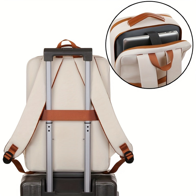 Stylish Lightweight Laptop Backpack for Women - Adjustable Shoulder Straps, Multiple Compartments, Beige & Black Options, Perfect for Travel, Commuting, and School, Backpack for Travel, Commuter Bag, Minimalist Design, Secure