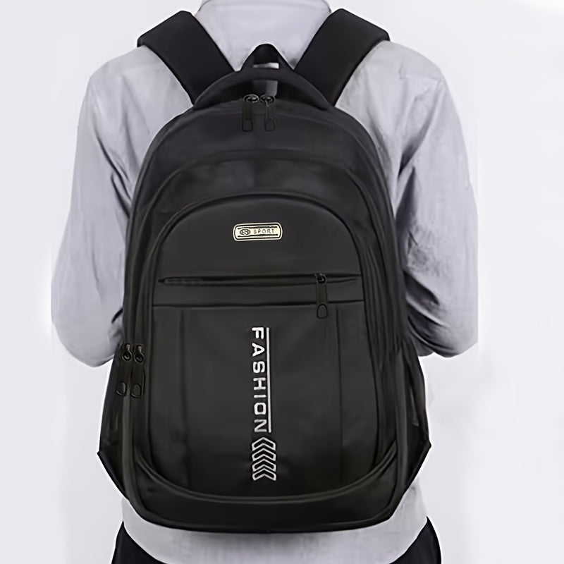 Large Capacity Fashion Preppy Style Backpack - Black Nylon Travel Laptop Bag with Tassel, Adjustable Straps, Zipper Closure, Utility Pocket, Polyester Lined, Non-Soft Shell Computer