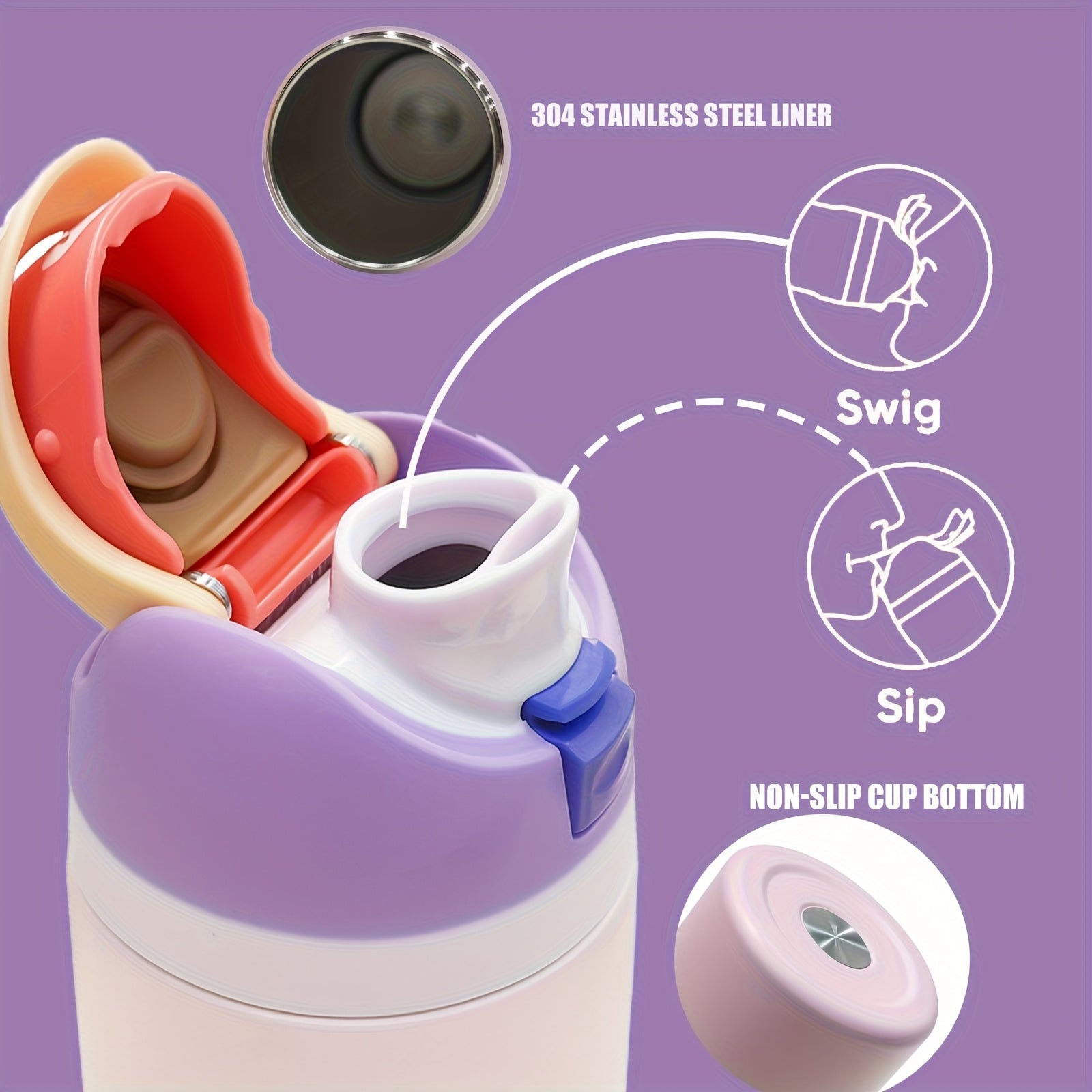 1pc 19/24/32oz Double-layer Insulated Cup, 304 Stainless Steel Flip-top Water Cup, 12 Hours Heat Retention/ 24 Hours Cold Retention, Leak-proof Design, Kitchen And Home Drink Cup