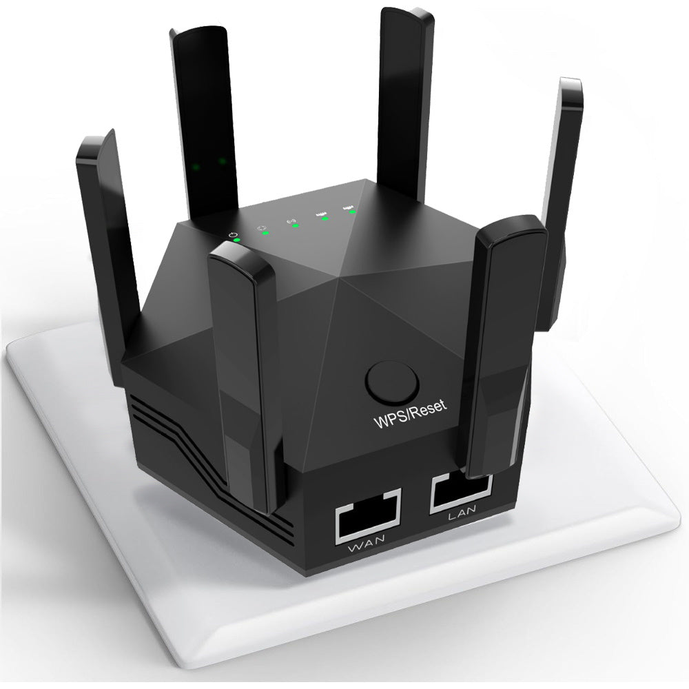 WiFi Extender Booster Repeater for Home & Outdoor, WiFi Range Extender 1200Mbps, WPS Wireless Signal Strong Penetrability with Ethernet Port, 6 Antennas 360° Full Coverage - iBrightCS