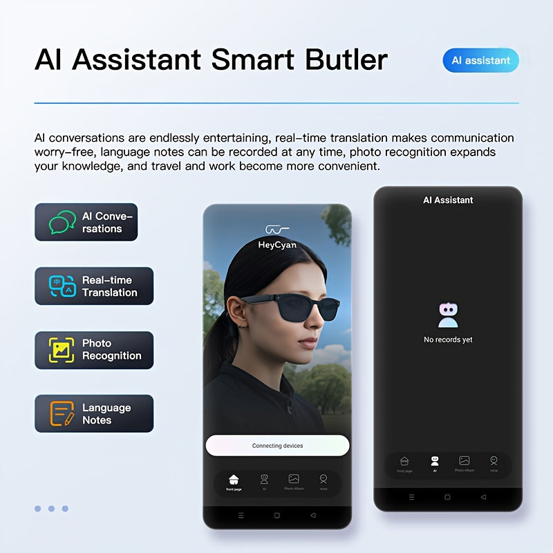 [AI Translation Glasses] AI Translation Glasses, Video Glasses 4K, Smart Camera Glasses with 150+ Languages - Real-time Translation, Chat GPT, Wireless Calling, Music Playback & Voice Assistant, Multi-functional Smart Glasses iBrightCS